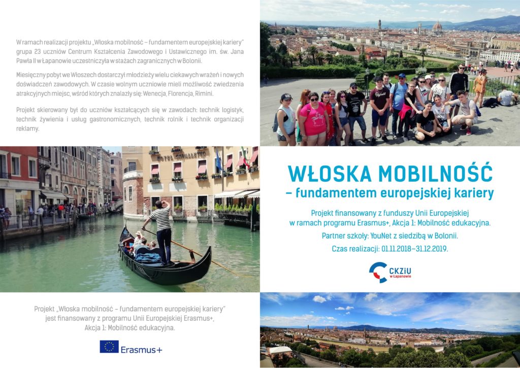 Broszura Włoska mobilność-fundamentem europejskiej kariery. Projekt współfinansowany z funduszy Unii Europejskiej.
