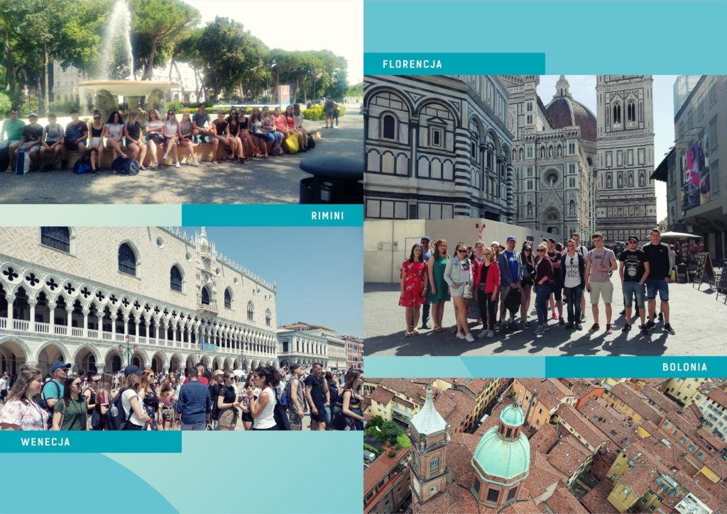 Uczestnicy projektu w miejscowościach : Rimini, Florencja, wenecja i Bolonia