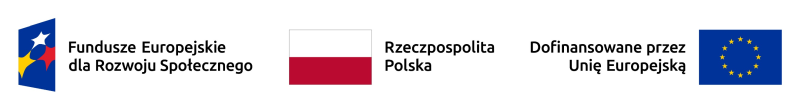 Logo Funduszy Europejskich dla rozwoju społecznego oraz flagi: RP i UE