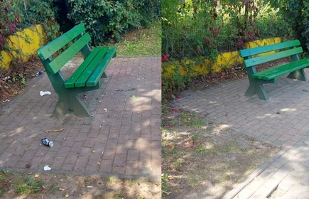 Na zdjęciu po lewej fragment placu zabaw przed jego posprzątaniem, po prawej już po jego uporządkowaniu.
