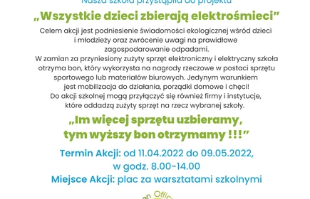 Plakat promujący zbiórkę elektrośmieci w naszej szkole.