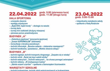 Plakat prezentujący szczegółowy program Dni Otwartych.