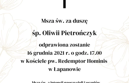 Msza św. w intencji śp. Oliwii Pietrończyk