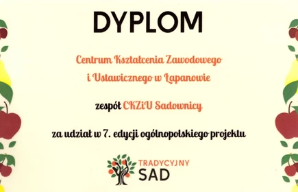 grafika - dyplom za udział w projekcie Tradycyjny Sad