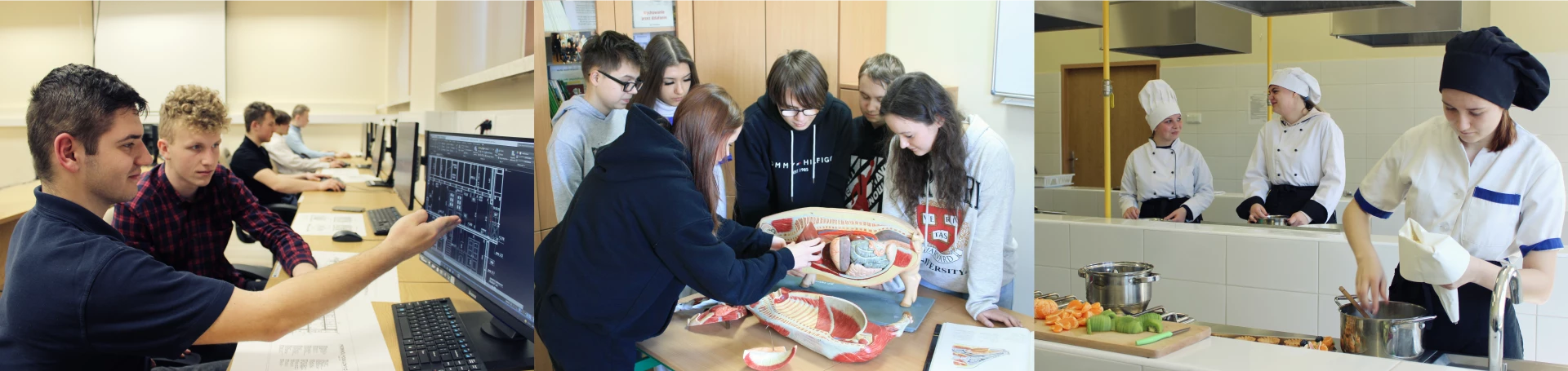 Uczniowie podczas nauki praktycznej w wybranych zawodach