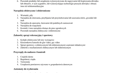 Wykaz sprzętu podlegającego zbiórce w ramach akcji: „Wszystkie dzieci zbierają elektrośmieci”.
