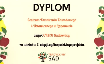 grafika - dyplom za udział w projekcie Tradycyjny Sad