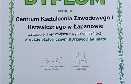 Fitografia barwna; dyplom za zdobycie 3 miejsca dla CKZiU w Łapanowie.