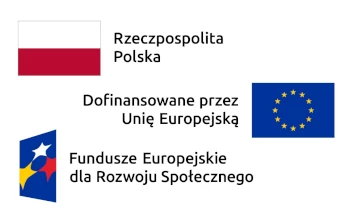 Logo Funduszy Europejskich dla rozwoju społecznego oraz flagi: RP i UE