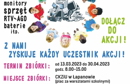 Plakat promujący akcję: „Wszystkie dzieci zbierają elektrośmieci”.