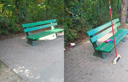 Na zdjęciu po prawej fragment placu zabaw przed jego posprzątaniem, po lewej już po jego uporządkowaniu.