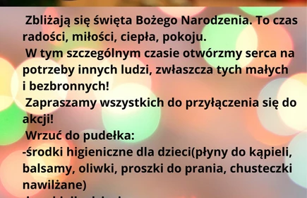 Plakat promujący akcję „Paczuszka dla maluszka”.