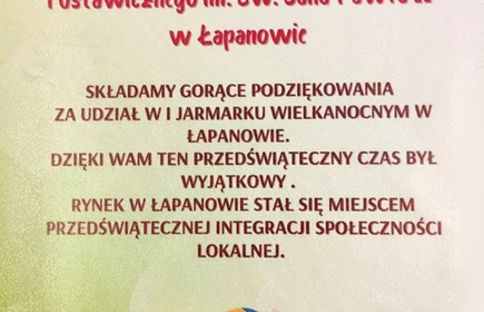 Dyplom - podziękowanie za udział w Jarmarku Wielkanocnym.