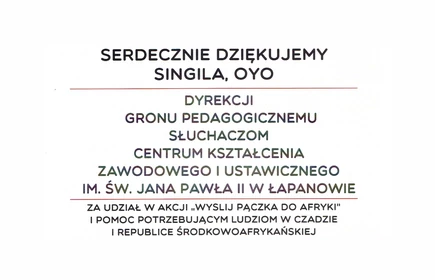 Fragment podziękowania